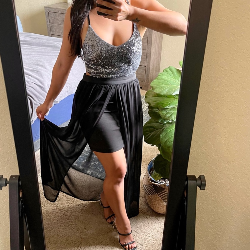 DREAM STATE silver sequin and black dress SZ 10